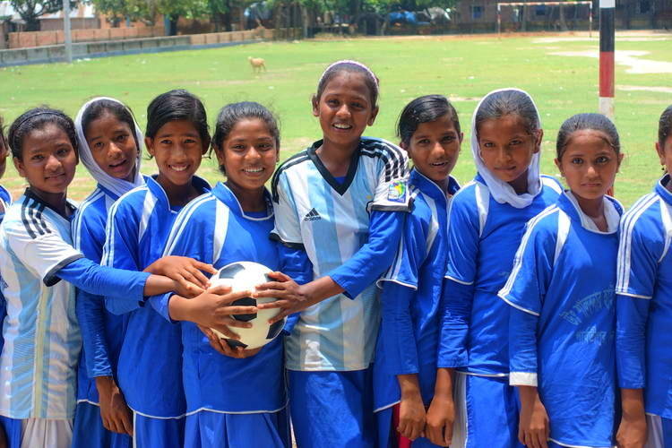 Girls playing football, Bangladesh