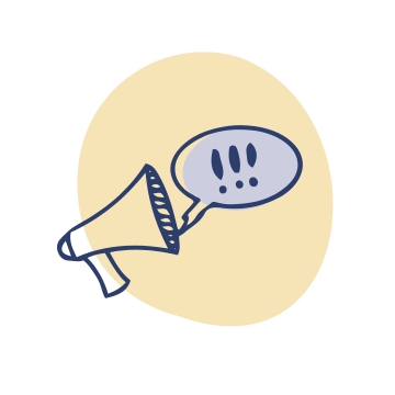 Illustration Megafon mit Sprechblase und Ausrufezeichen.