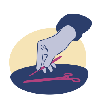 Operation Illustration: Hand greift zu Operationswerkzeug.