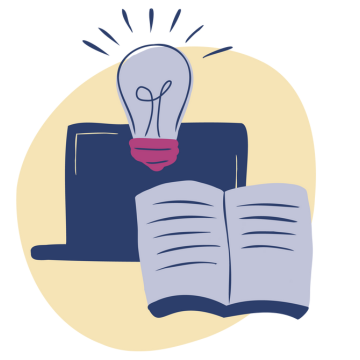 Illustration Bildung: Computer und Buch.