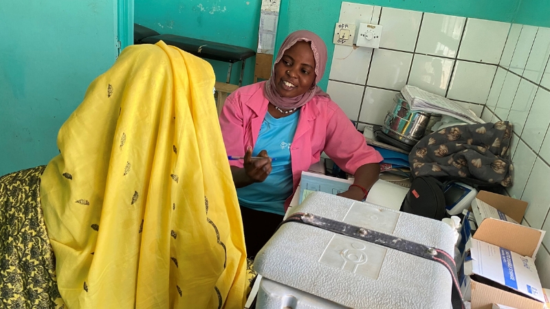 Hebamme Tschad Eine Hebamme empfängt eine Patientin.