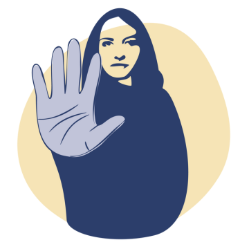 Stopp Illustration: Eine Frau gibt mit einer Hand ein Stop-Zeichen.